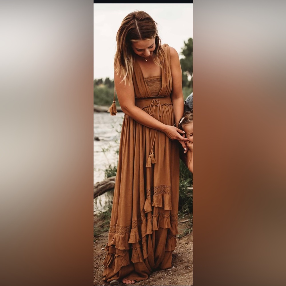 Free People Tan Maxi Dress with Tassel Accents
